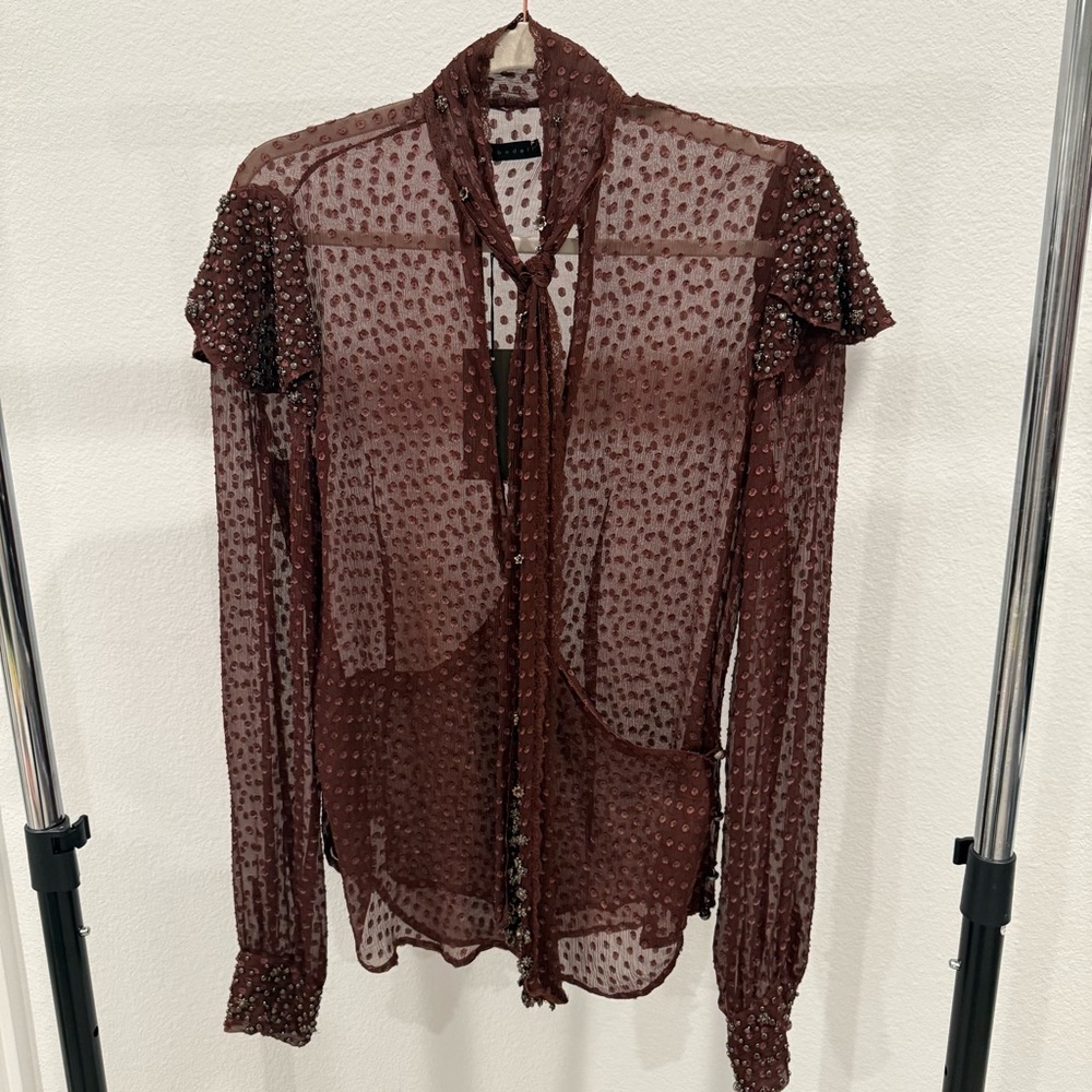 NWT Sheri Bodell Sheer Rivet Studded Wrap Blouse